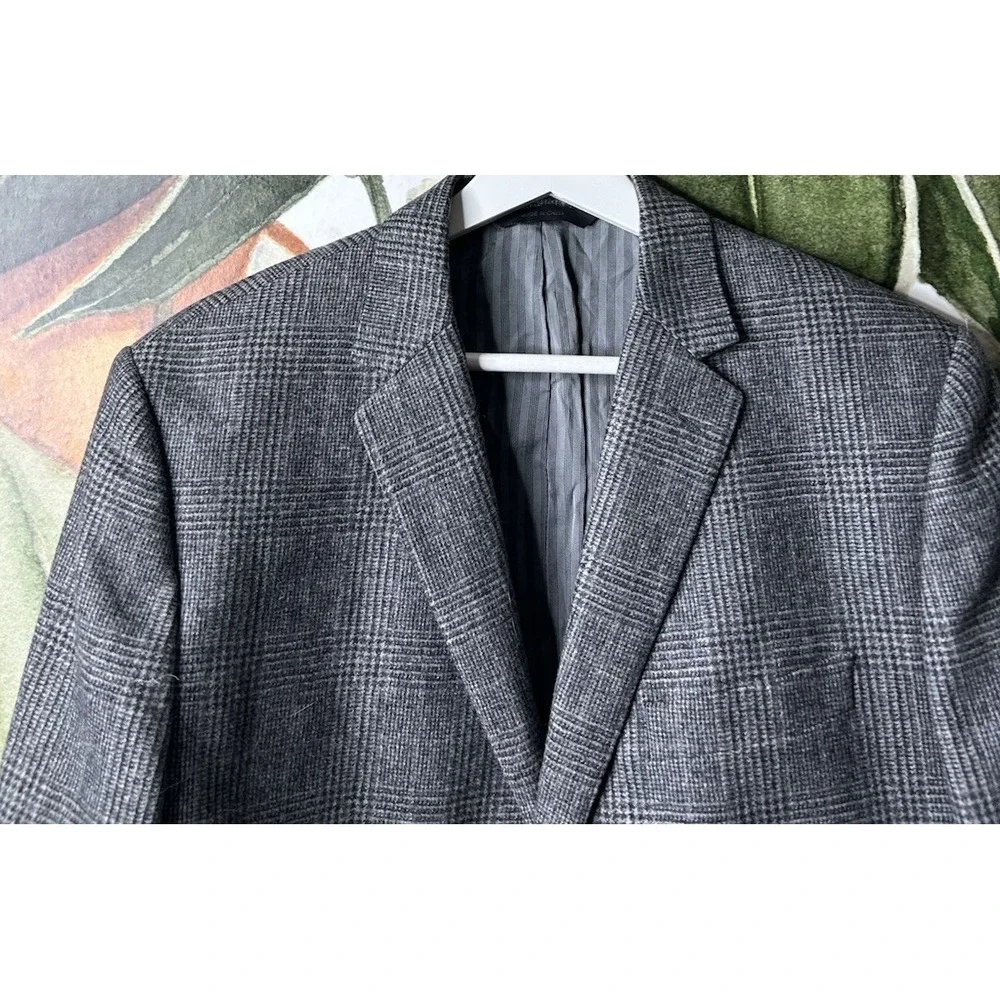 Banana Republic 40S Vitale Barberis Super 100s Wool Plaid‎ Gray Jacket Blazer